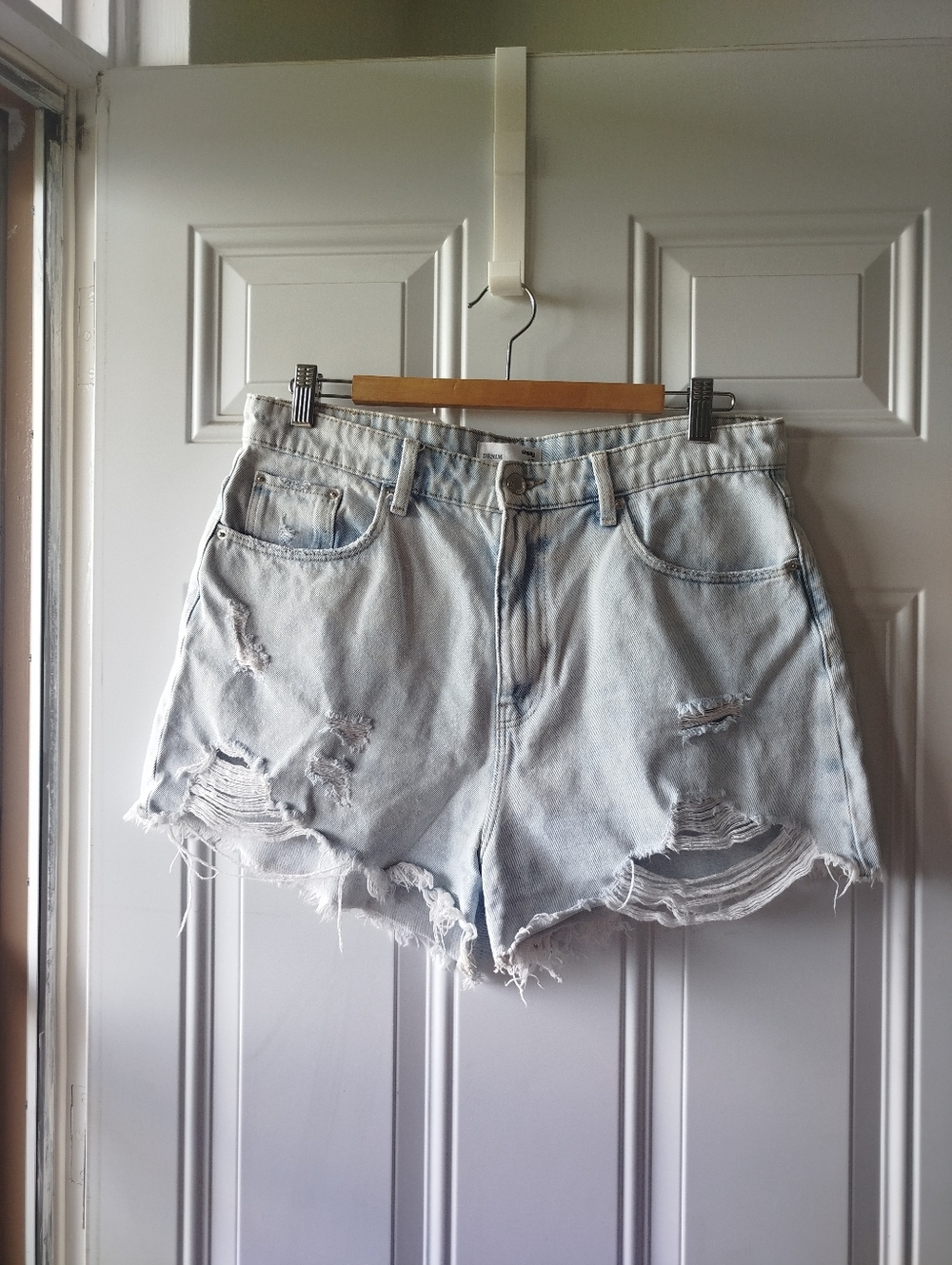 Light Wash Distressed Denim Shorts